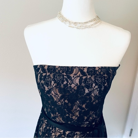 LOFT Elegant Black Lace Overlay Strapless Fit and Flare Cocktail Dress - Size 2P - Picture 9 of 14